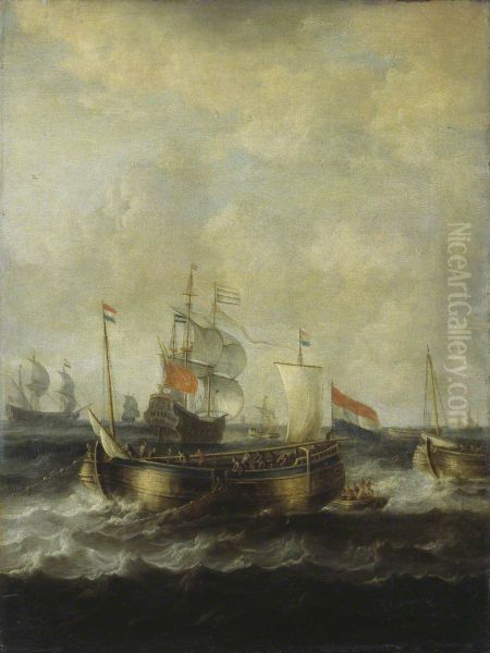 Dutch Indiamen Passing Herring Busses - view 1