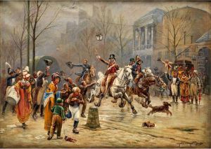 Reiter Bringen Eine Nachricht In Diestrassen Von Paris by Eugene Chaperon