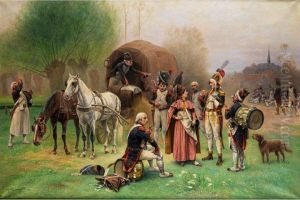 Soldaten Und Offiziere Im Gesprach Mit Einer Marketenderin by Eugene Chaperon