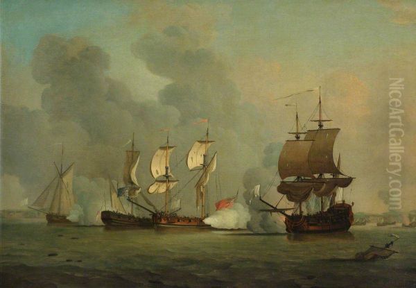 An English privateer engaging a French privateer - view 1