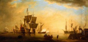 An English Flagship and Other Vessels Becalmed at Sun Down An English Flagship and Other Vessels Becalmed at Sun Down