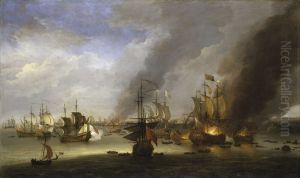 Destruction of the Soleil Royal at the Battle of La Hogue, 23 May 1692 by Adriaen Van Diest