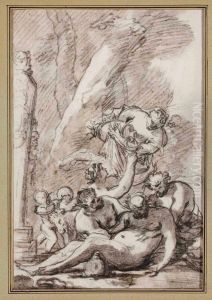 Silene Ivre Soutenu Par Deux Faunes by Nicolas Chaperon