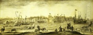 A Dutch settlement in India by Ludolf Bakhuizen
