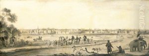 A Dutch settlement in India viewed from the land by Ludolf Bakhuizen
