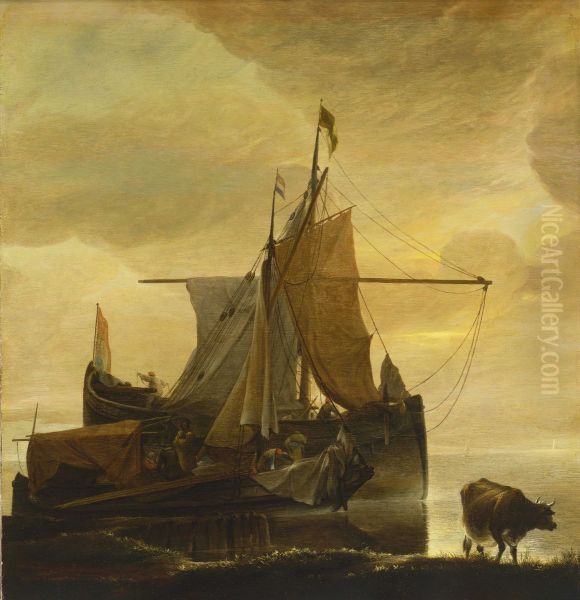 Two Vessels by the Shore at Day Break - view 1
