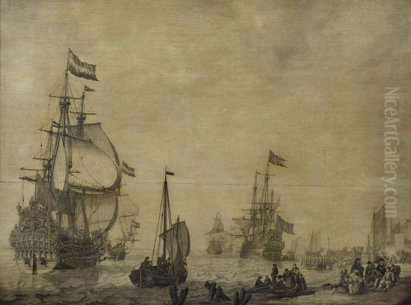 Dutch flagship near the shore with a Swedish ship in the background - view 1