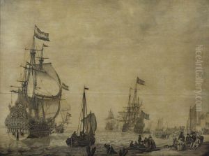 Dutch flagship near the shore with a Swedish ship in the background