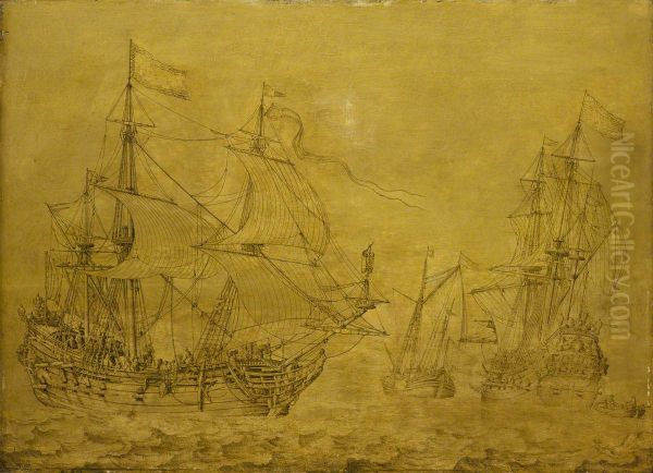 Two merchant ships under sail in a moderate breeze - view 1