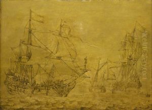 Two merchant ships under sail in a moderate breeze by Willem van de, the Elder Velde