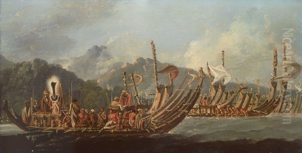 Review of the war galleys at Tahiti ['The Fleet of Otaheite assembled at Oparee'] - view 1