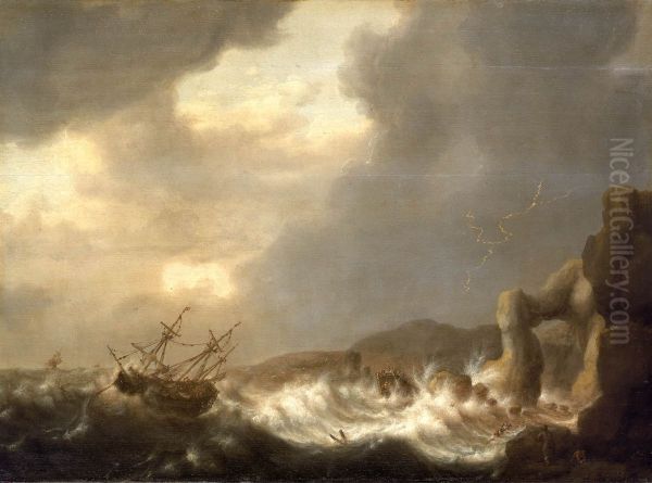 Ships Wrecked on a Rocky Shore - view 1