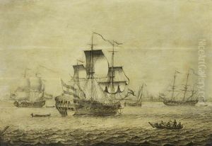 A Dutch frigate off Rotterdam by Adriaen Van Salm