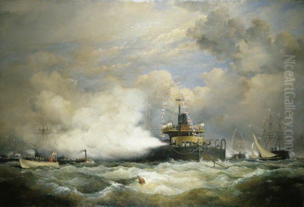 'HM Turret Ship 'Devastation' at Spithead on the Occasion of the Naval Review in Honour of the Shah of Persia, 23rd June 1873' - view 1