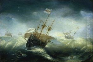 English Ships in a Rough Sea by Jan Porcellis