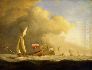 English Royal Yachts at Sea, in a Strong Wind in Company with a Ship Flying the Royal Standard by Willem van de Velde the Younger