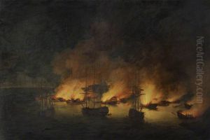 The Burning of the Turkish fleet in Chesme Bay, 7 July 1770 by Richard Paton