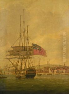 A Ship at Anchor Near a village by Thomas Luny