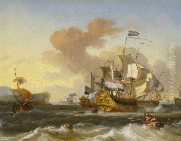 A Dutch Flagship and other Vessels off a Rocky Coast - view 1