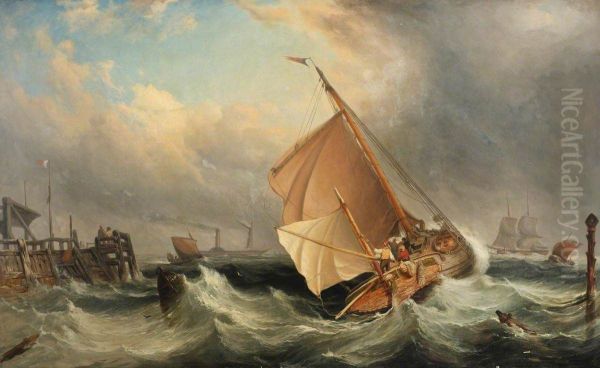 A barge off Deal in stormy weather - view 1
