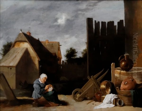 Peasant Court with an Old Woman and a Cat - view 1