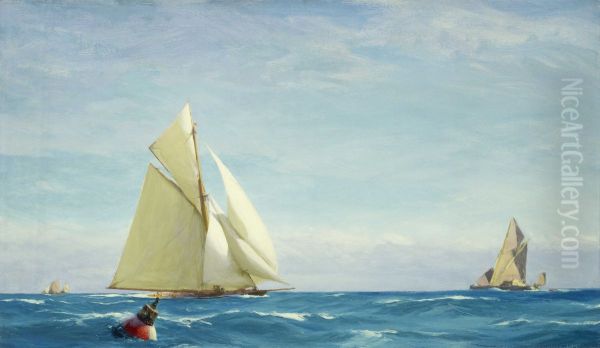 A Large Sloop Yacht and a Barge - view 1