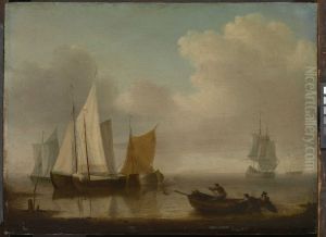 Dutch vessels becalmed near the shore by Willem van de Velde the Younger
