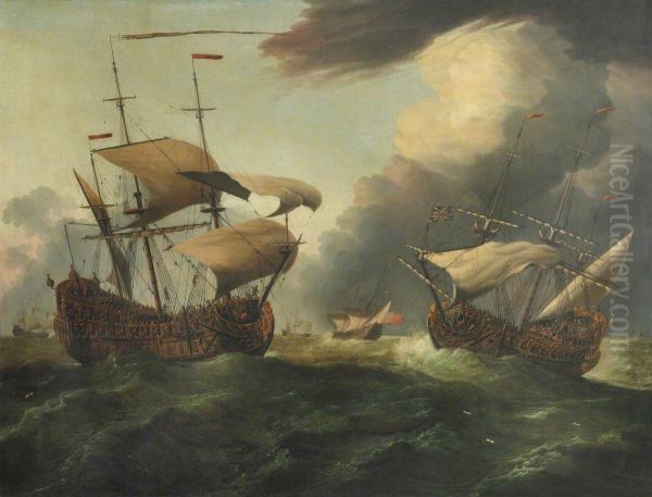 Two English third-rates at sea in a gale - view 1