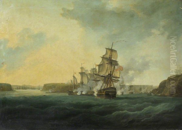 HMS Montagu forcing the enemy to move from Bertheaume Bay, 22 August 1800 - view 1
