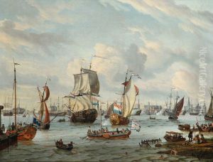 State barges and other vessels off Amsterdam by Abraham Storck
