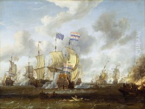 The Goulden Leeuw Engaging Royal Prince at the Battle of the Texel, 11 August 1673 by Abraham Storck
