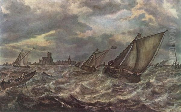 Stormy Sea with a Town in the Background - view 1