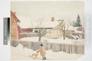,,Talvine linnavaade kelgutajaga" by August Roosileht