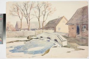 ,,Talvine linnavaade joega" by August Roosileht