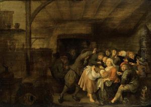 Peasants in an Inn Playing "La Main Chaude" by Jan Miense Molenaer