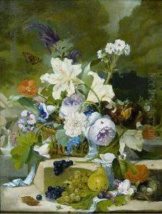 Corbeille De Fleurs, Grappes Et Poires by Arthur Chaplin