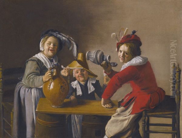 Three Children drinking and Making Mischief - view 1