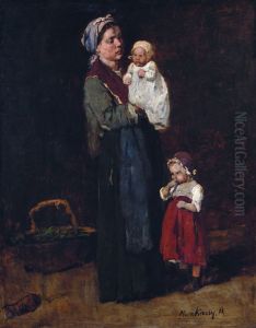 Pawnshop, sketch of a mother with her daughter by Mihaly Munkacsy
