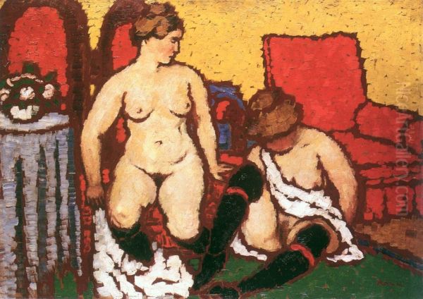 Girls Getting Dressed (red furniture and yellow wall) - view 1