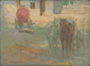 Hospodarsky dvor so zaprahom by Elemir Halasz-Hradil