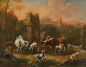 Pastierska idyla v romantickej krajine so zrucaninami by Philipp Peter Roos