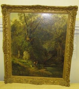 Figures Resting Before A Wooded River by Henry Chaplin