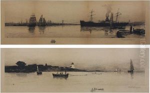Shipping At Anchor; Laying Out A Net by Carlton Theodore Chapman