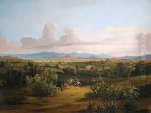 View of the Valley of Mexico with Volcanoes and the Texcoco Lake by Johann Moritz Rugendas