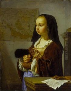 Zum Ausgehen bereite junge Dame mit Federfacher, um 1657/59 Zum Ausgehen bereite junge Dame mit Federfacher, um 1657/59