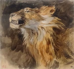 Tete de lion rugissant by Eugene Delacroix