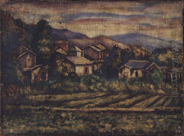 Village on Burlap - view 1