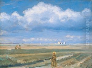 Moorland Landscape, Skagen, Figures in the Foreground by Michael Peter Ancher