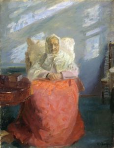 Mrs Ane Brondum in the blue room by Anna Ancher