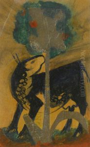 Black Cow behind Tree by Franz Marc